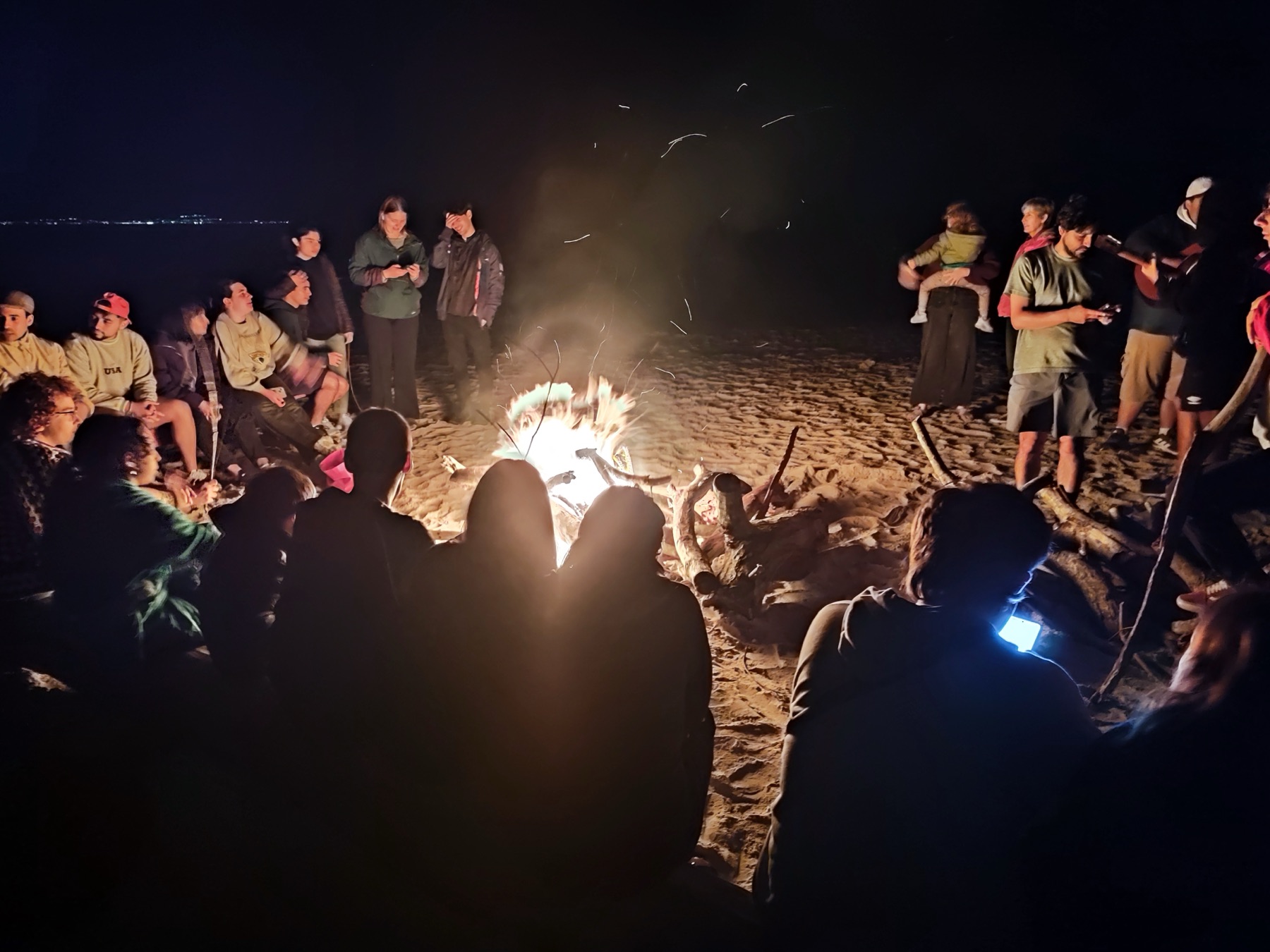 Fogón de noche en la playa
